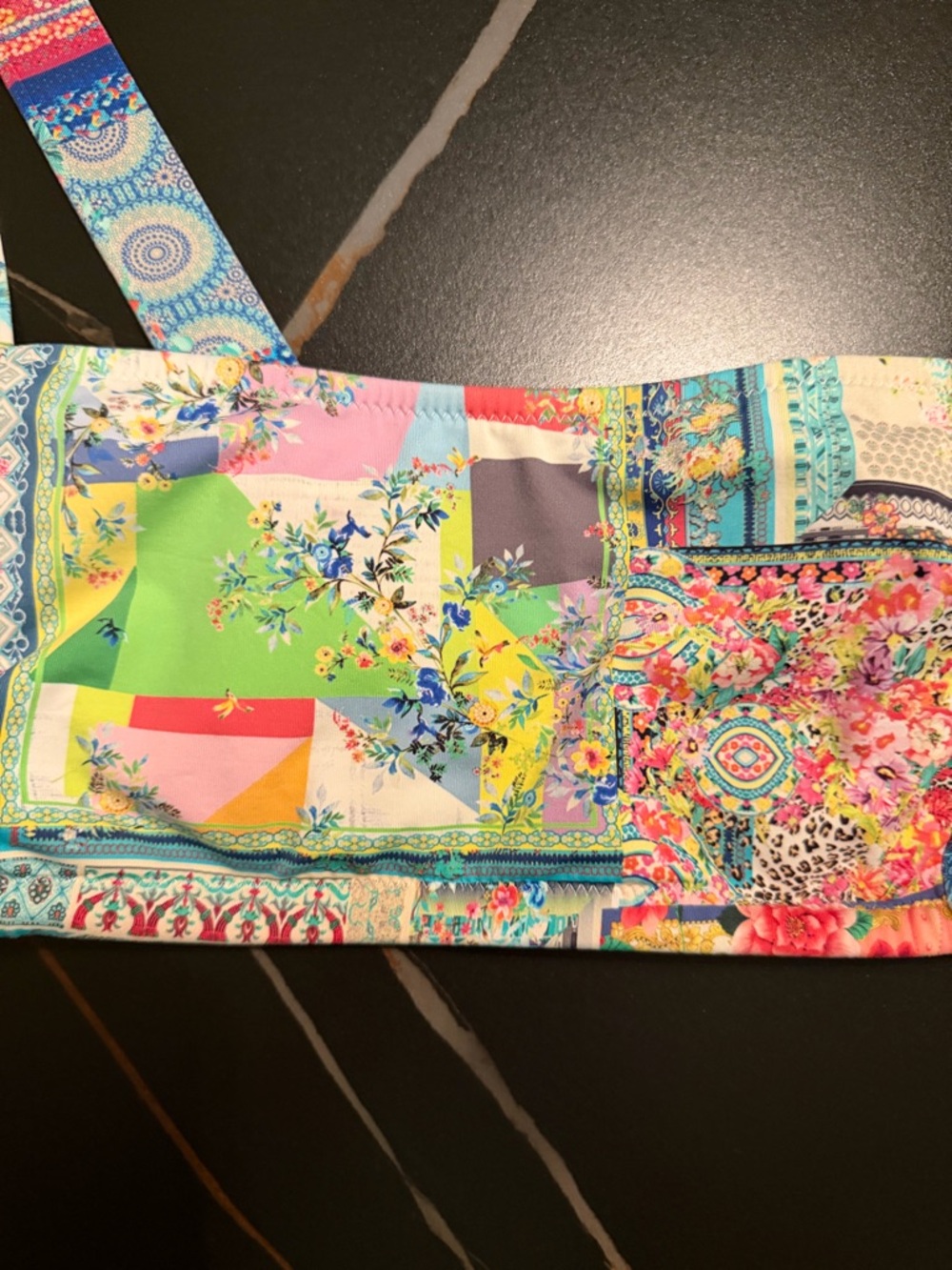 Johnny Was Multicolor Patchwork Bikini Top - Green, Pink, Orange, Blue - Picture 11 of 11